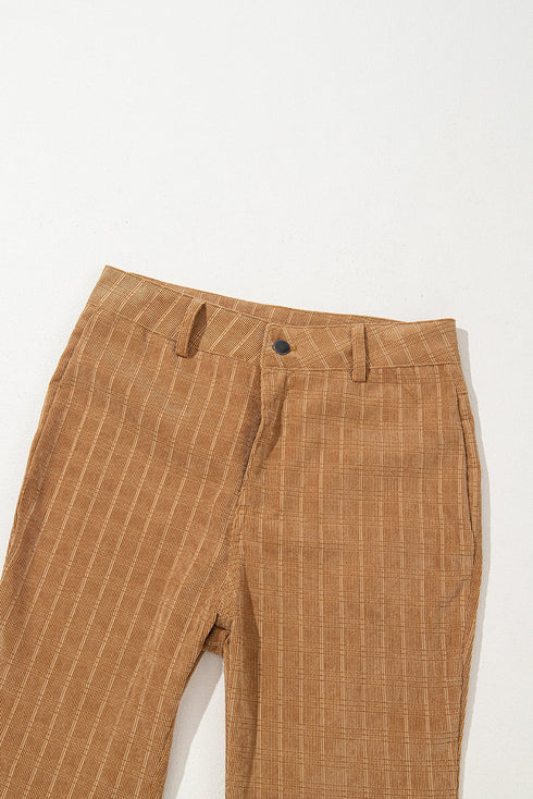 Checkered High Waist Wide Leg Corduroy Pants