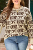 Checkered Horseshoe Print Bow Detail Western Sweater