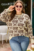 Checkered Horseshoe Print Bow Detail Western Sweater