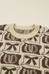 Checkered Horseshoe Print Bow Detail Western Sweater
