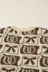 Checkered Horseshoe Print Bow Detail Western Sweater