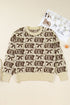 Checkered Horseshoe Print Bow Detail Western Sweater