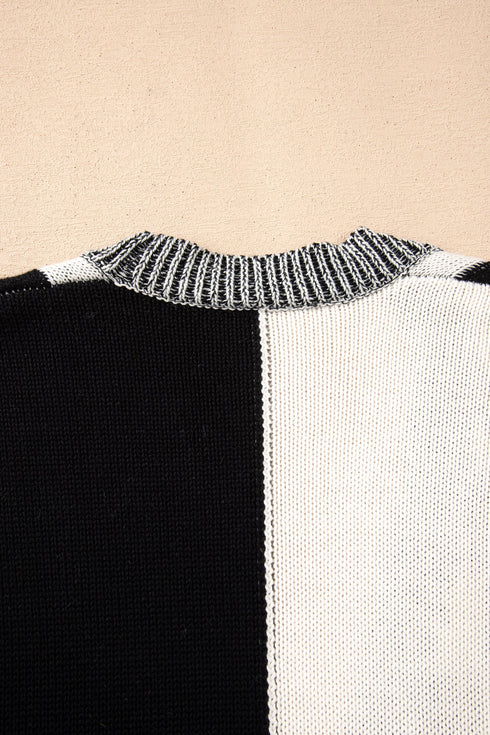 Checkered Knit Bubble Sleeve Drop Shoulder Open Cardigan