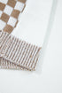 Checkered Knit Bubble Sleeve Drop Shoulder Open Cardigan