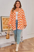 Checkered Knit Bubble Sleeve Drop Shoulder Open Cardigan