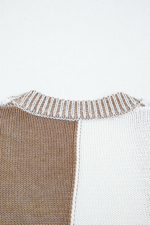 Checkered Knit Bubble Sleeve Drop Shoulder Open Cardigan