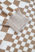 Checkered Knit Bubble Sleeve Drop Shoulder Open Cardigan