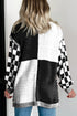 Checkered Knit Bubble Sleeve Drop Shoulder Open Cardigan