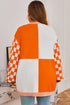 Checkered Knit Bubble Sleeve Drop Shoulder Open Cardigan