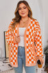 Checkered Knit Bubble Sleeve Drop Shoulder Open Cardigan