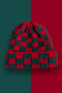 Checkered Knit Folded Cuff Soft Acrylic Beanie