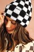 Checkered Knit Folded Cuff Soft Acrylic Beanie