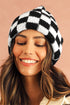 Checkered Knit Folded Cuff Soft Acrylic Beanie