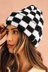 Checkered Knit Folded Cuff Soft Acrylic Beanie