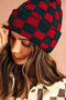 Checkered Knit Folded Cuff Soft Acrylic Beanie
