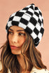 Checkered Knit Folded Cuff Soft Acrylic Beanie