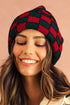 Checkered Knit Folded Cuff Soft Acrylic Beanie