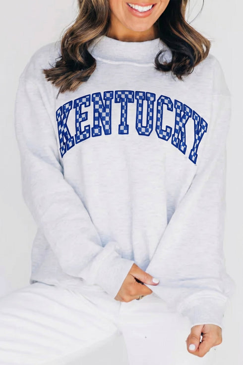 Checkered Letter Embroidered High Neck Applique Sweatshirt