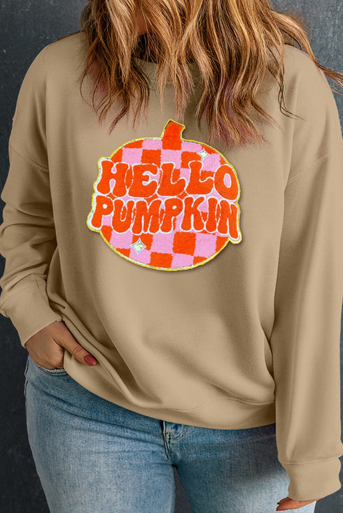 Checkered Letter Print Drop Shoulder Pullover Graphic Sweatshirt