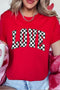 Checkered Love Graphic Short Sleeve Crew Neck Tee