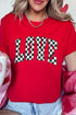 Checkered Love Graphic Short Sleeve Crew Neck Tee