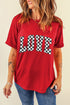 Checkered Love Graphic Short Sleeve Crew Neck Tee
