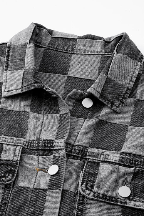 Checkered Patchwork Button up Denim Jacket