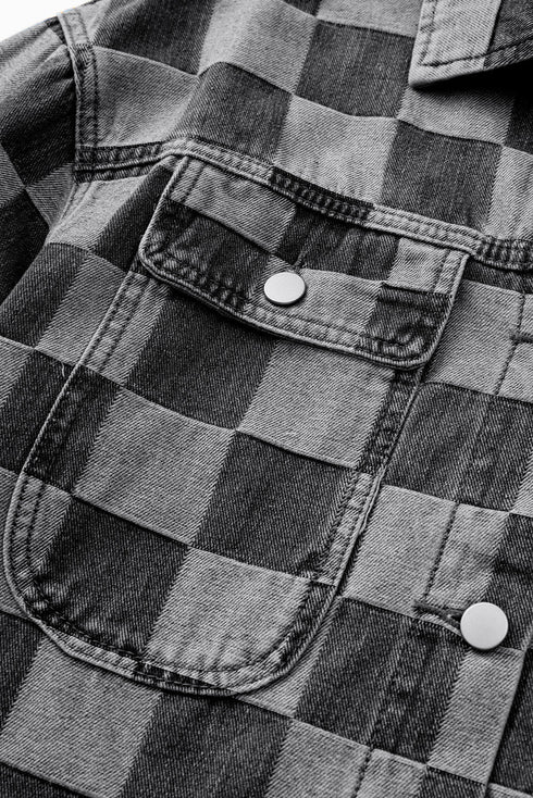 Checkered Patchwork Button up Denim Jacket