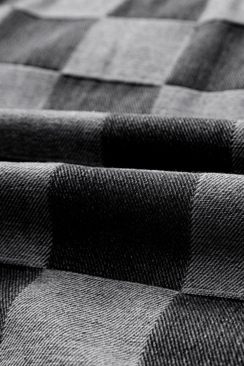 Checkered Patchwork Button up Denim Jacket