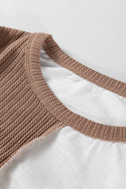 Checkered Patchwork Raw Seam Cotton Knit Sweater