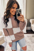 Checkered Patchwork Raw Seam Cotton Knit Sweater