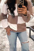 Checkered Patchwork Raw Seam Cotton Knit Sweater
