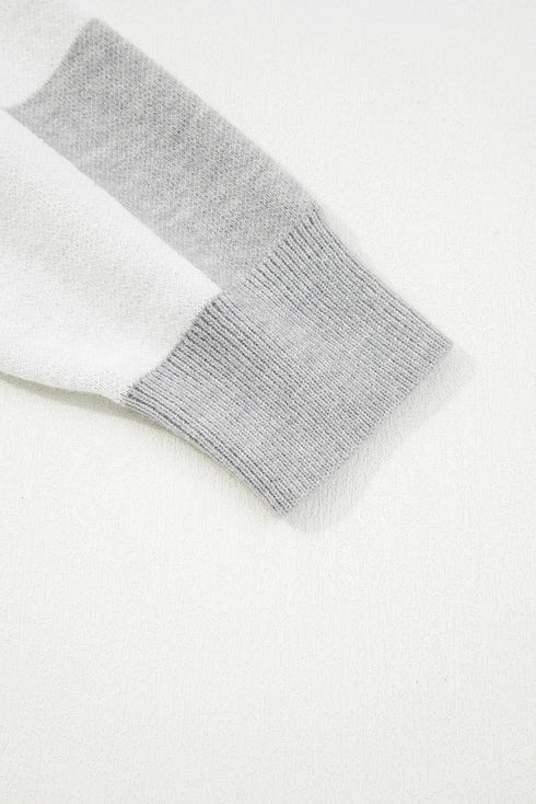 Checkered Pattern Button Polo Collar Split Hem Sweater