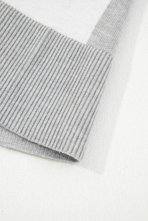 Checkered Pattern Button Polo Collar Split Hem Sweater