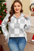 Checkered Pattern Button Polo Collar Split Hem Sweater
