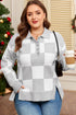 Checkered Pattern Button Polo Collar Split Hem Sweater