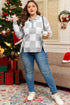 Checkered Pattern Button Polo Collar Split Hem Sweater