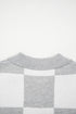 Checkered Pattern Button Polo Collar Split Hem Sweater