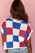 Checkered Pattern Cap Sleeve Crew Neck Knit Top