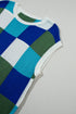 Checkered Pattern Cap Sleeve Crew Neck Knit Top
