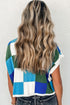 Checkered Pattern Cap Sleeve Crew Neck Knit Top