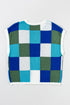 Checkered Pattern Cap Sleeve Crew Neck Knit Top