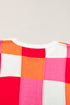 Checkered Pattern Cap Sleeve Crew Neck Knit Top