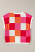 Checkered Pattern Cap Sleeve Crew Neck Knit Top