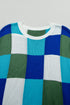 Checkered Pattern Cap Sleeve Crew Neck Knit Top