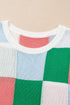 Checkered Pattern Cap Sleeve Crew Neck Knit Top