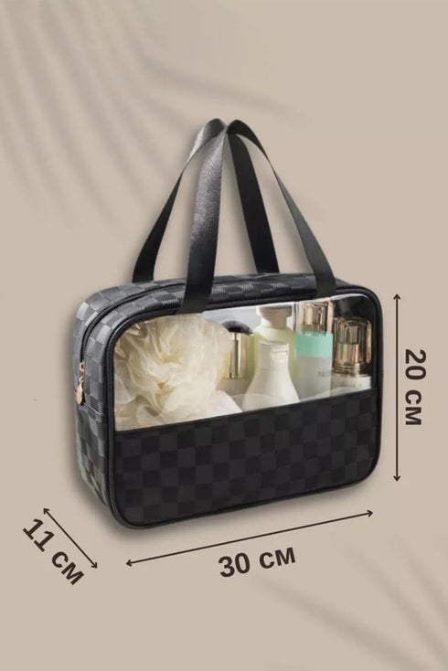 Checkered Pattern Clear PVC Travel Cosmetic Storage Bag