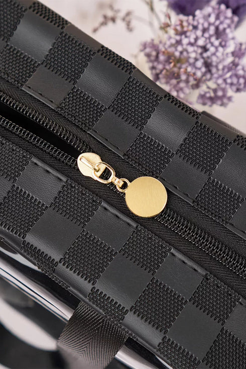 Checkered Pattern Clear PVC Travel Cosmetic Storage Bag