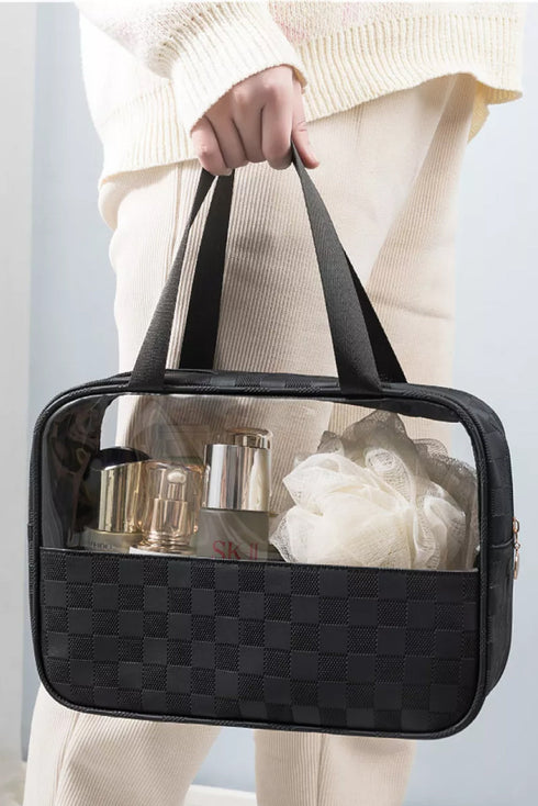 Checkered Pattern Clear PVC Travel Cosmetic Storage Bag