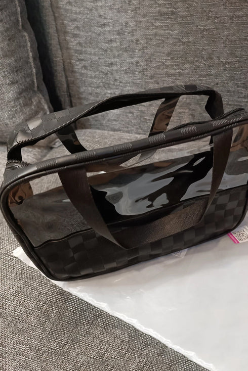 Checkered Pattern Clear PVC Travel Cosmetic Storage Bag